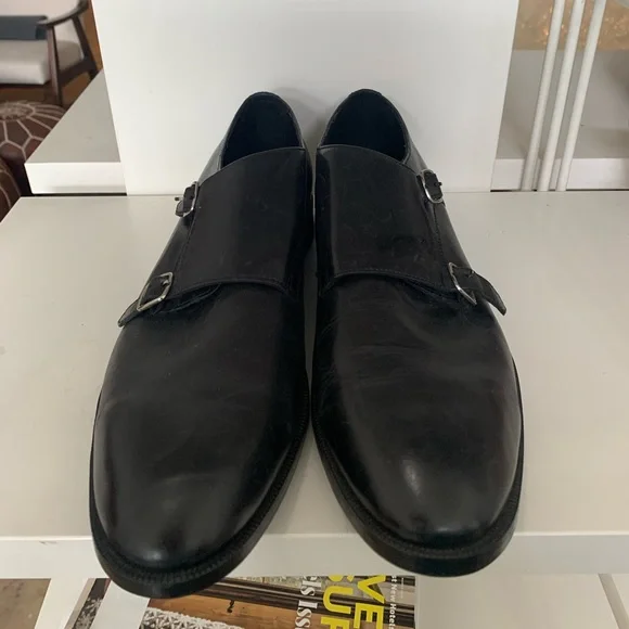 Zara mens black dress shoes with buckle tie size eu US Mint  Condition